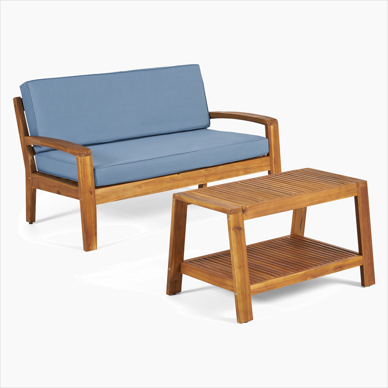 ensemble causeuse et table basse d'extérieur, Brun, Bleu
