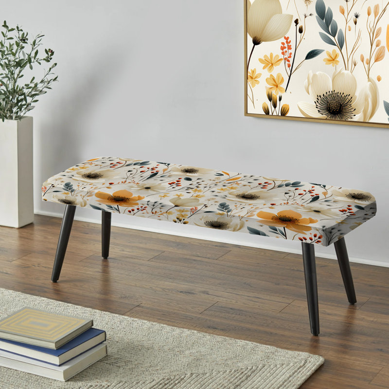Upholstered Bench, Woodland Autumn Cottage Flowers