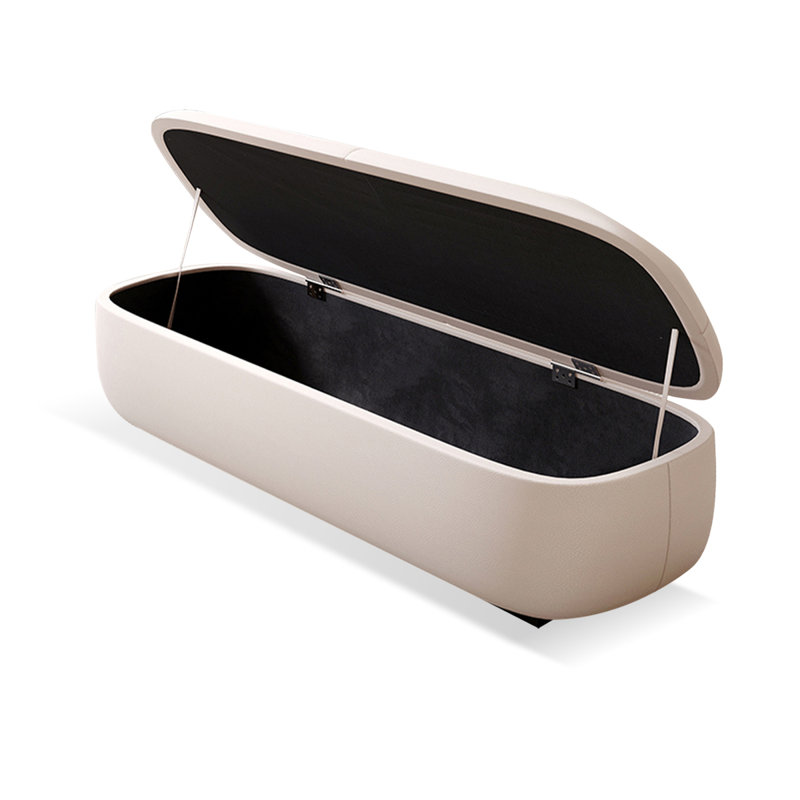 Banc de rangement rembourré en bois beige pour chambre et entrée en cuir moderne, Beige