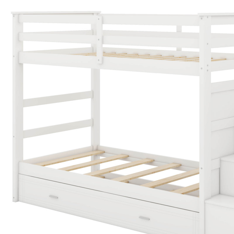 Twin Over Twin Bunk Bed With Trundle, White