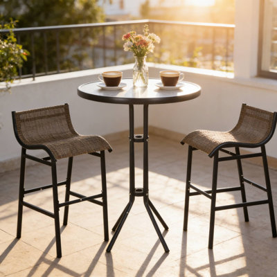 3-Piece Outdoor Bar Bistro Set Suitable For Patio Casual Hours & Backyard Comfortable Dining