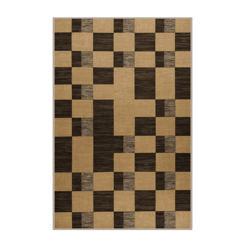 Tapis brun à carreaux lavable à la machine, Rectangle 4pi x 6 pi