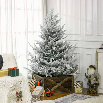 6 Foot Artificial Christmas Tree, Pine Hinged Xmas Tree With 795 Realistic Branches, Steel Base, Auto Open