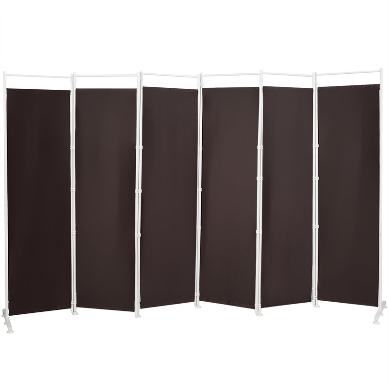 Brown Polyester 6-Panel Folding Room Divider with Steel Frame