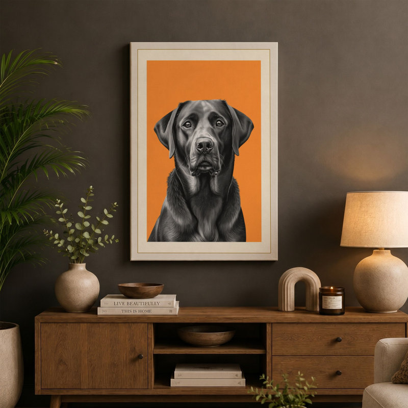 Dog in Warmth Modern - Wrapped Canvas, 30x20 - 76.2 x 50.8 cm, Sage Border