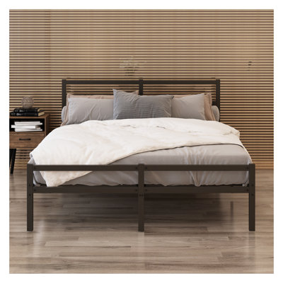 Metal Platform Bed frame with Headboard, Sturdy Metal Frame