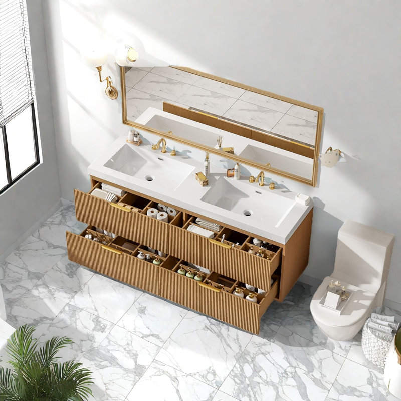 Meuble-lavabo double avec lavabo, meuble-lavabo moderne en MDF de 59,3 pouces