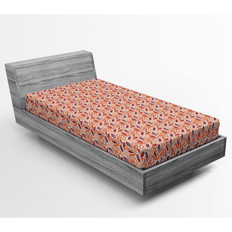 Microfiber Fitted Sheet, Orange Floral, Twin Fitted Sheet
