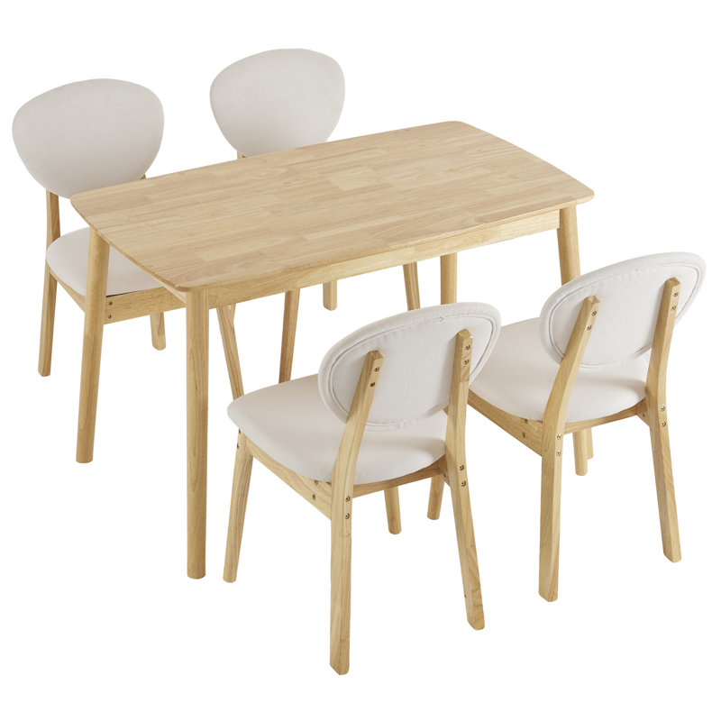 5-Piece Solid Wood Dining Set  for 4 , Modern Kitchen Table with Upholstered Chairs , Tan, Cream/Tan
