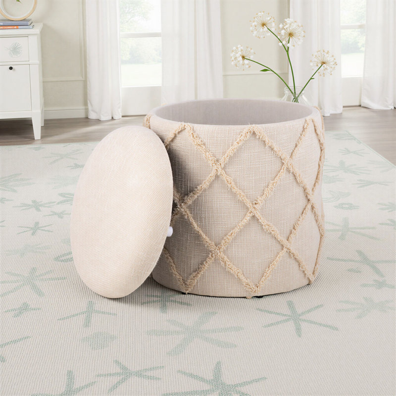 Elegant Ivory 16" Round Storage Ottoman with Hidden Compartment