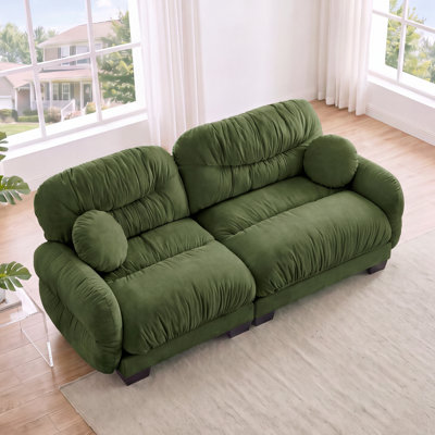 82" Modular Sectional Loveseat Sofa with 2 Throw Pillows,Modern Pleated Comfy Chenille Cloud Couch 2 Seaters Sofa with 24" Deep Seat For Living Room