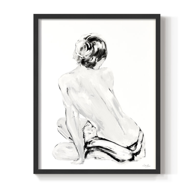 Impressionistic Soft Nude II Framed Print - Solid Wood, Black, 30" H x 24" W