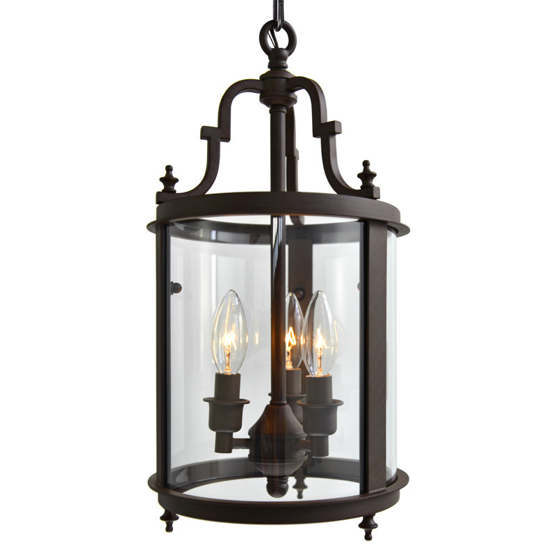 9" Oil Rubbed Bronze Pendant Light – 3-Light Lantern Style Mini Pendant, Adjustable Height with E12 Bulb Base and Clear Glass Shade