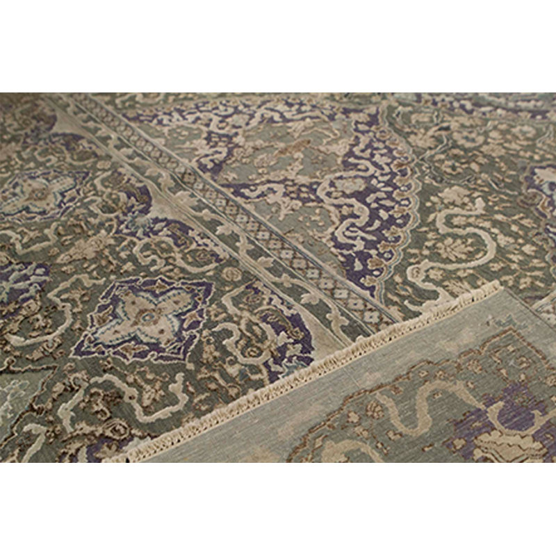 Tapis bleu clair et bleu clair noué à la main de haute qualité