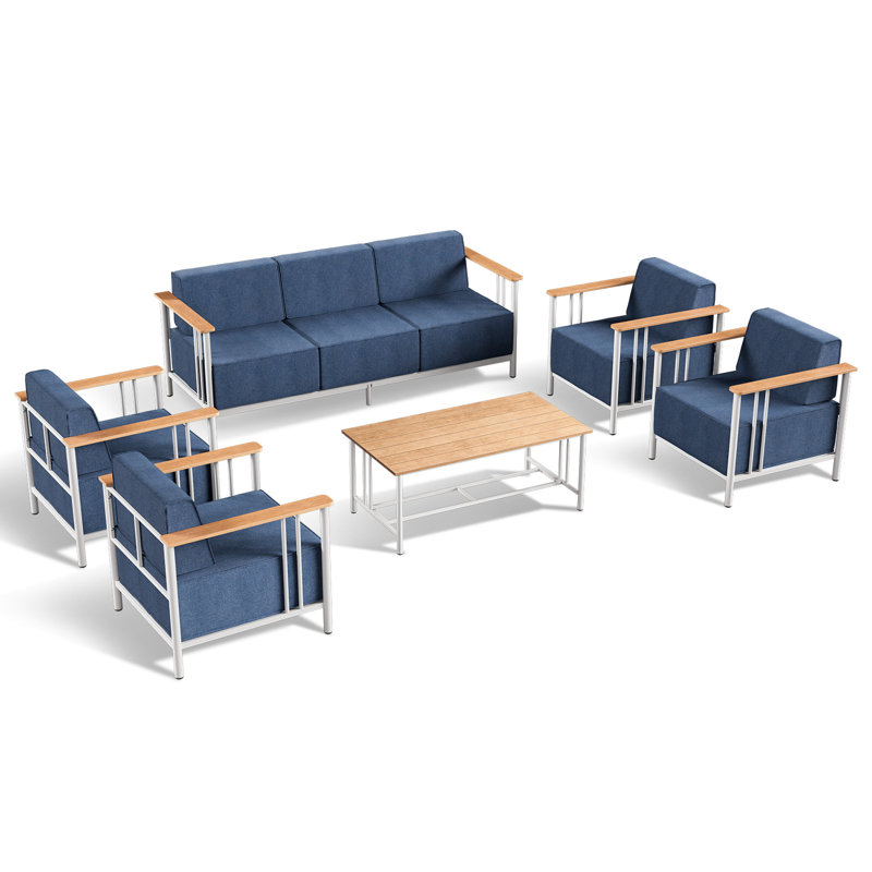 Ensemble de conversation moderne pour 7 personnes avec 4 fauteuils Coan, Blue Cushion/ White Frame
