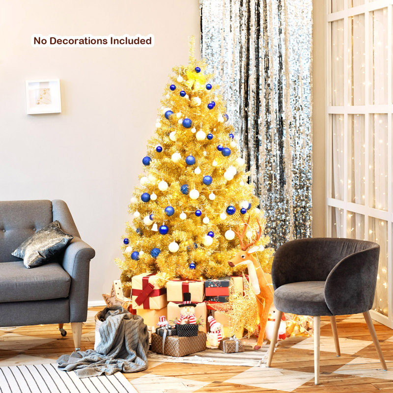 Arbre de Noël champagne or pin réaliste et cachemire, H 6 pi