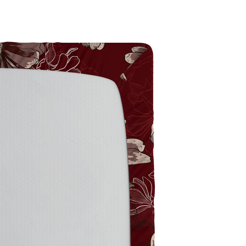 Ambesonne Nature Fitted Sheet Leaves Botanical Style Art, King Fitted Sheet, Dimgray Burgundy Floral