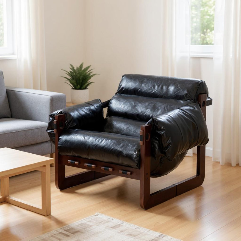 Chaise d'appoint moderne en similicuir avec assise profonde et structure de mortaise, brun, Onyx