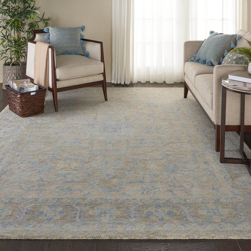 Tapis traditionnel gris fait à la main Heath, Rectangle 7 pi 9 po x 9 pi 9 po