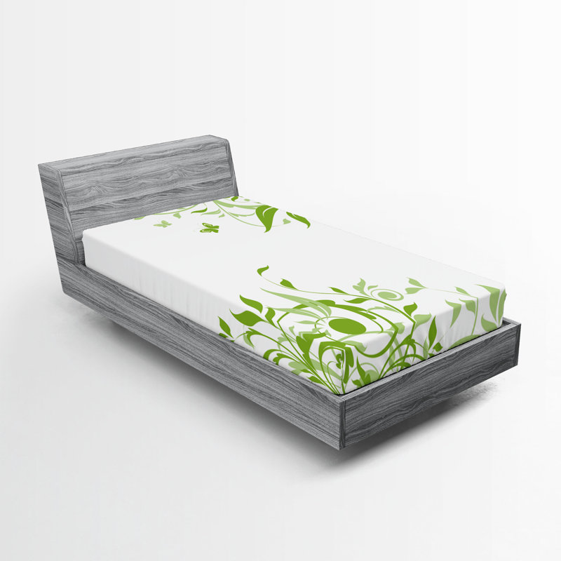 Ensemble de 2 drap-housse Ambesonne Green Spring Time Butterfly Lime Green, Drap-housse de taille simple