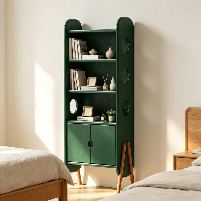 Bibliothèque sur pied en bois d'hévéa massif, Vert