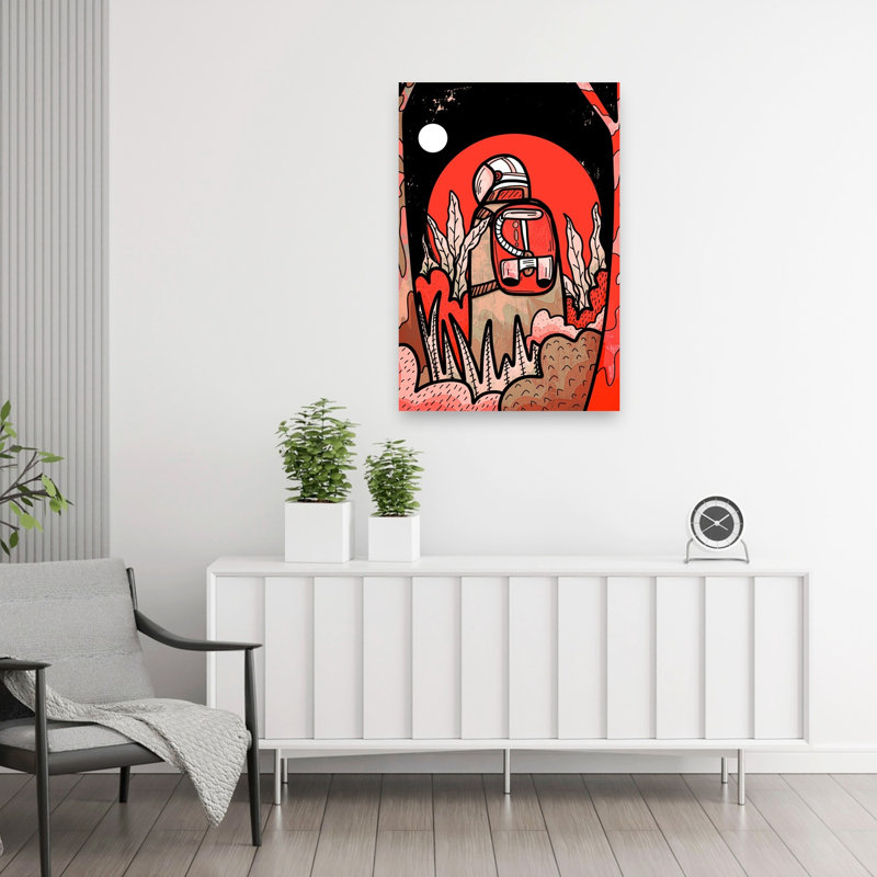 Red Moon Explorer Retro Surreal Vibrant Forest Landscape Wall Art Print by Stephen Wade - Wrapped Canvas Print