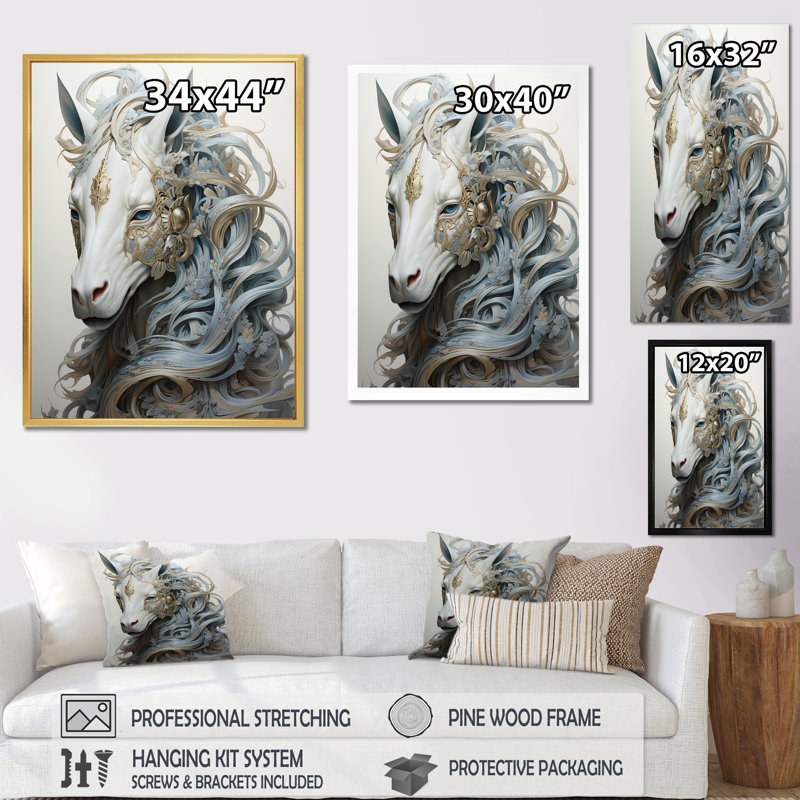 Mythical Creature Horse, reproduction d'art sur toile I, H 44 po x l 34 po x P 1,5 po, Cadre doré simple