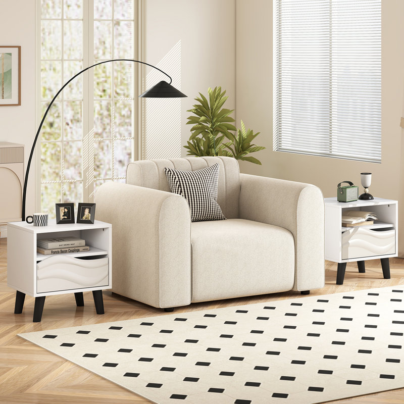 Table de chevet avec tiroir à motif ondulé 3D et petite table d'appoint avec canapé, Individuel
