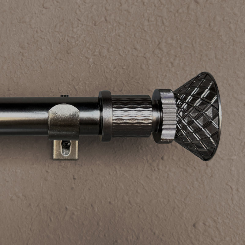 Tringle à rideaux simple réglable avec fleuron en grille, 2 options de couleur (laiton antique / bronze industriel)