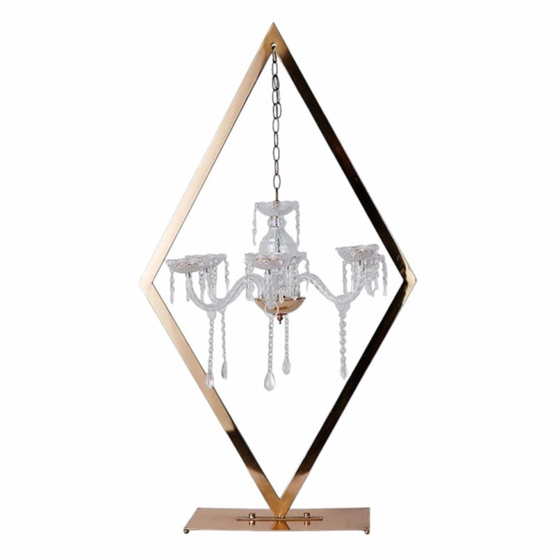 2 Diamond Shape Acrylic Crystal Chandelier Wedding Venue Event Candleholder Centerpiece Stand, Silver