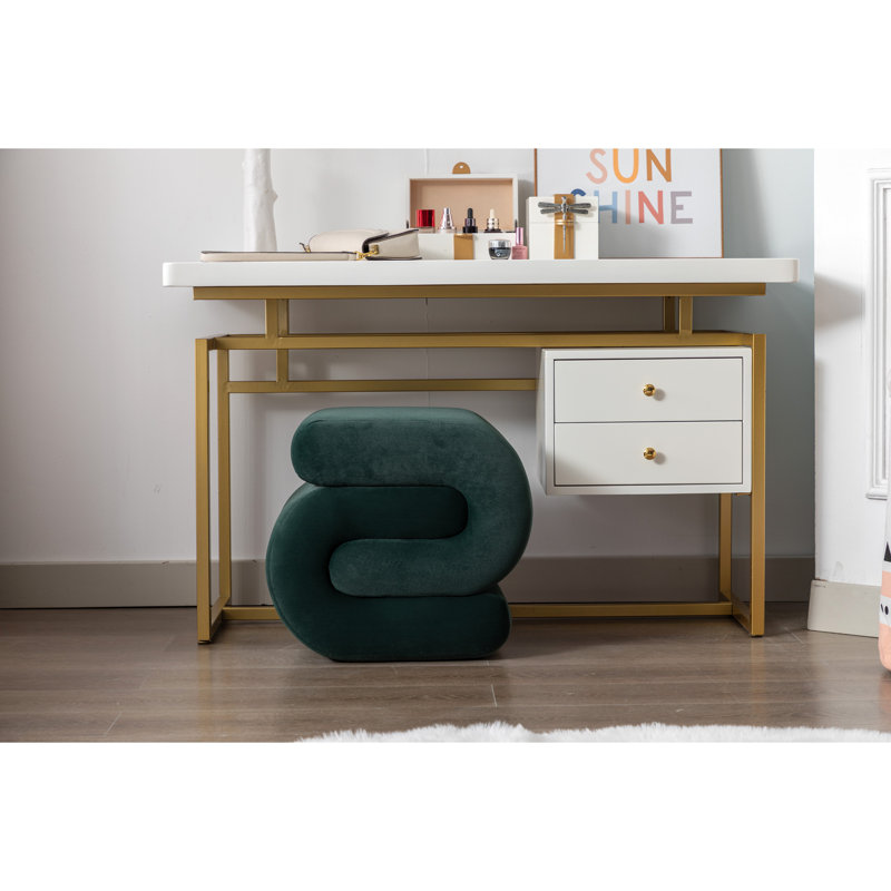 Jaszlyn S-shape Ottoman, Makeup Stool Footstool, Green Velvet