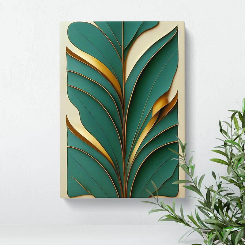 Leaf Art Deco No.5 - Wall Art, Wrapped Canvas, 50cm H x 35cm W, No Matte
