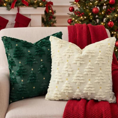 Ensemble de 2 housses de coussin de Noël 20 x 20, arbre de Noël beige
