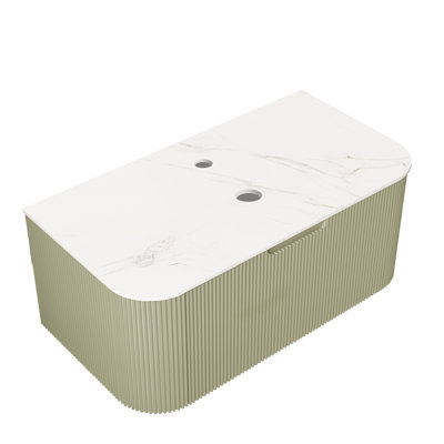 Armoire murale en contreplaqué avec comptoir en pierre frittée blanc de Carrare, un tiroir, sans lavabo, sans robinet ni drain