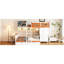 Lit superposé simple au-dessus d'un lit double avec tiroirs et tablettes, blanc orange, éclairé à DEL pour une utilisation nocturne pratique