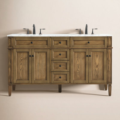 Rivers 60'' Double Bathroom Vanity with Carrara Marble Top