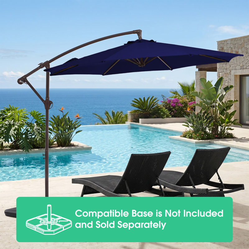 Haque 120'' Cantilever Umbrella Steel Offset Patio Umbrella with Crank in Navy, 98.4"H x 120"W x 120"D, Navy