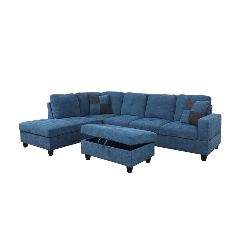 Canapé avec chaise longue avec repose-pieds de 103,5 po Plageman, Mélange de lin bleu nuit