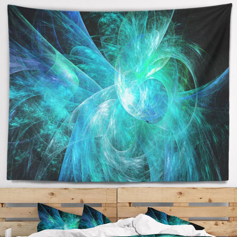 Tapisserie d’illustration de couleur grise abstraite blue on black, H 68 po x l 80 po