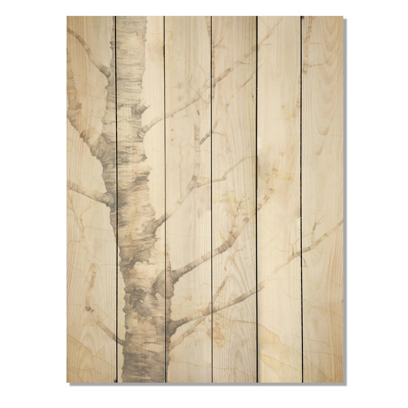 Minimalisme, arbre sycomore beige solitude - arbre sycomore, art mural sur bois de pin naturel, H 40 po x l 30 po