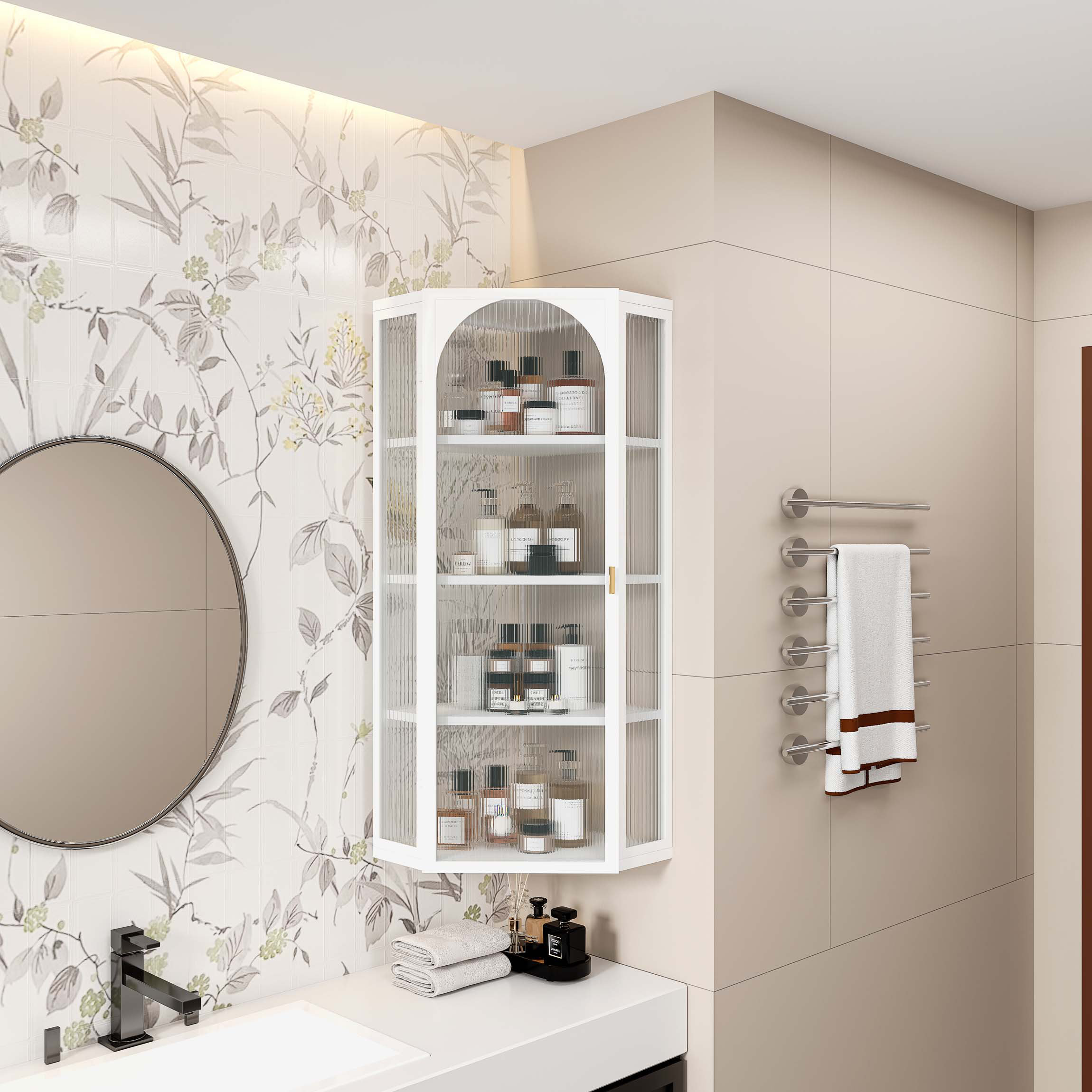 Wrought Studio™ Glass Door Wall Mounted Corner with Featuring