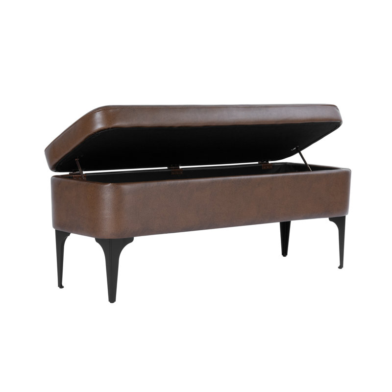 Ameelya Upholstered Storage Bench, Brown Faux Leather