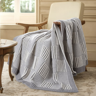 Checkered Chenille Knit Throw Blanket,  Decorative Blanket for Sofa, Living Room, Bedroom