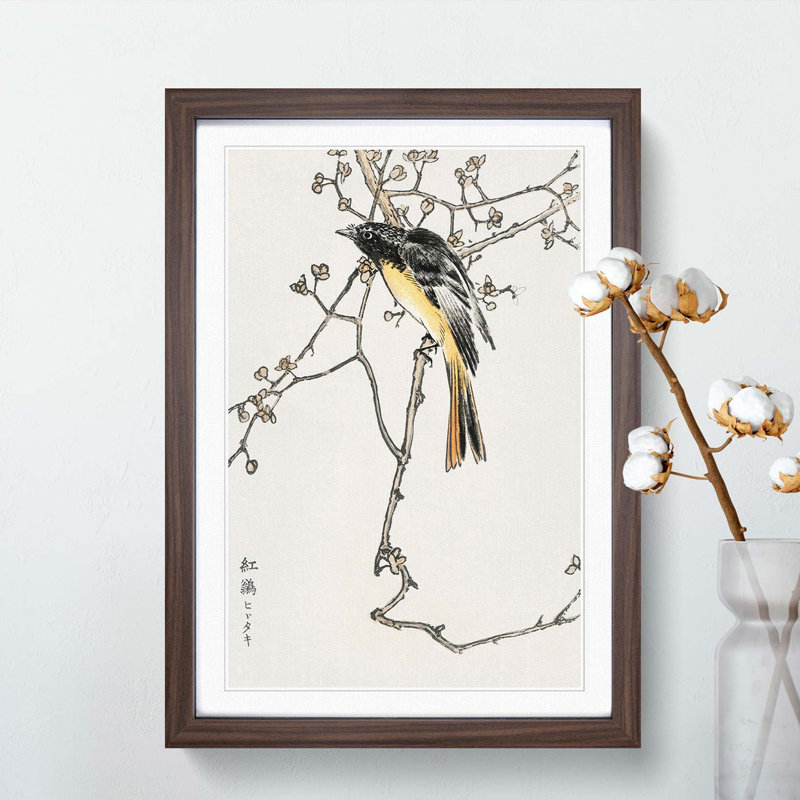 Siberian Blue-Tail Bird by Numata Kashu - Picture Frame Painting Print, Walnut, 91cm H x 60cm W x 2cm D