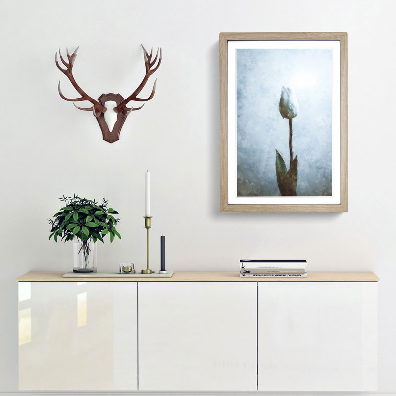 Solitary White Tulip Painting - Framed Print, 33cm H x 24cm W x 2cm D, Oak Framed