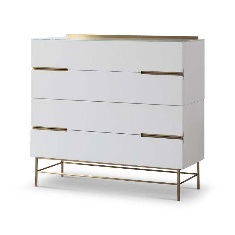 Nicholls 110 cm W Chest of 4 Drawers, White/Gold