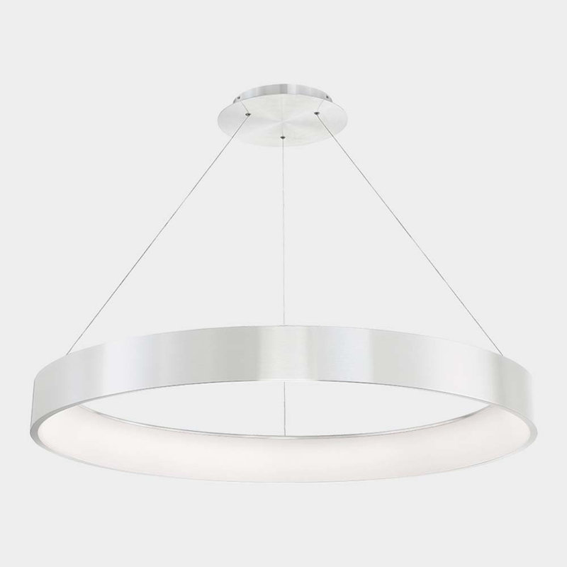 Luminaire suspendu cylindrique à 1 lumière DEL Romain, Aluminium brossé, H 4 po x l 43 po x P 43 po