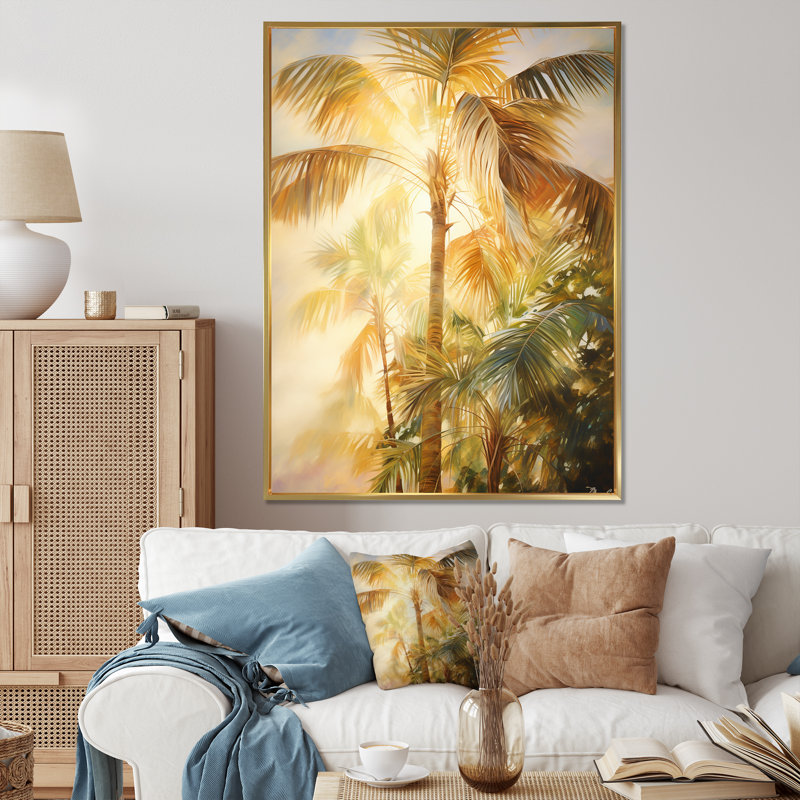 Bayboro Palm Trees Romantic Impression II, reproduction d'art sur toile, Cadre flottant doré, H 44 po x l 34 po x P 1,5 po