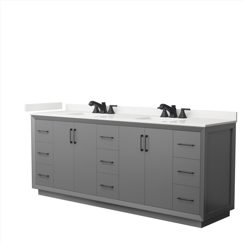 Strada 84'' W Double Vanity, Dark Gray, WDX13424, Giotto Quartz