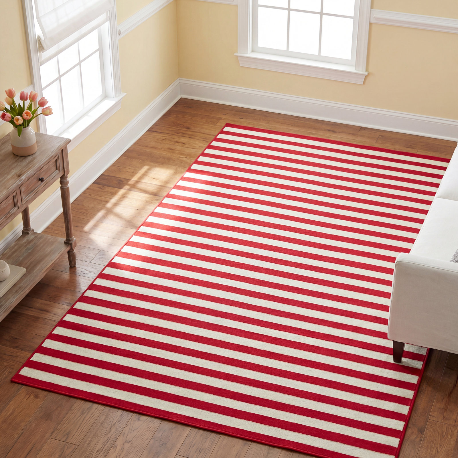 Adrienne Red Striped Indoor Outdoor Rug, Rectangle 3'11" x 5'7"